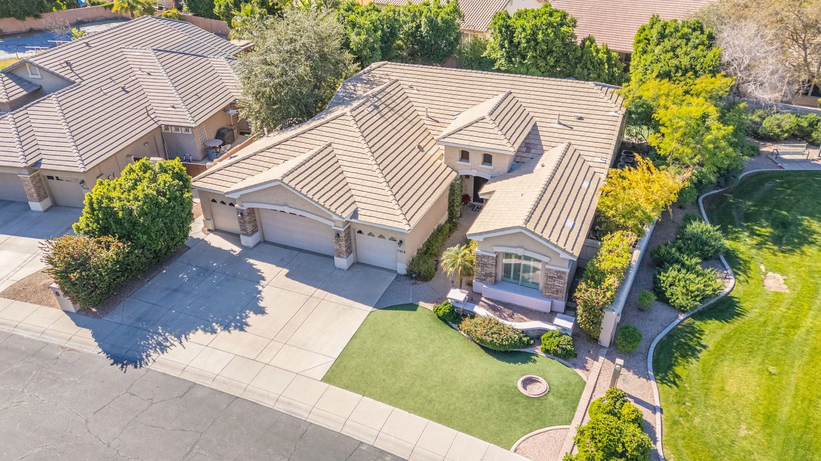 Aerial drone residential home green lawn real estate photography Tempe AZ | The Listing Bees