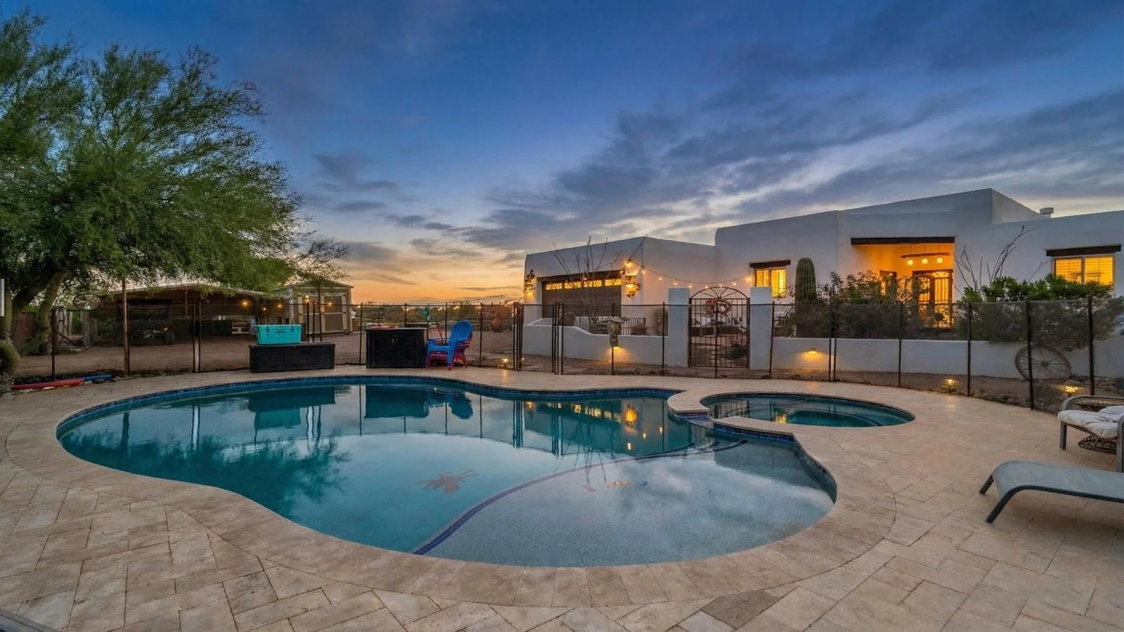 Twilight backyard pool, Apache Junction real estate photography