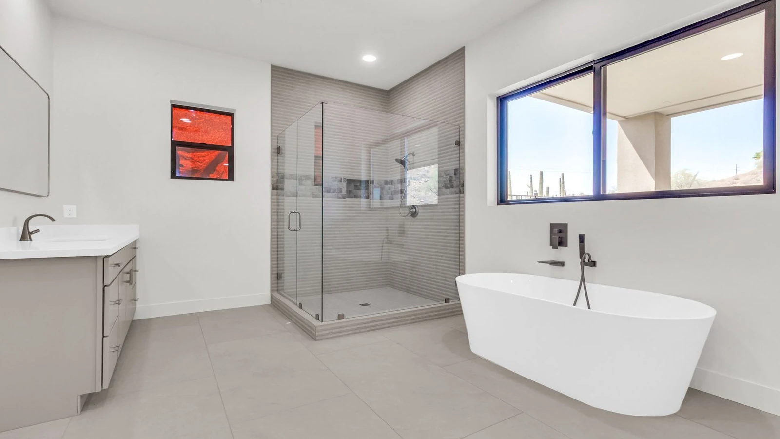 Bathroom tub glass shower double vanity real estate photography Fountain Hills AZ | The Listing Bees
