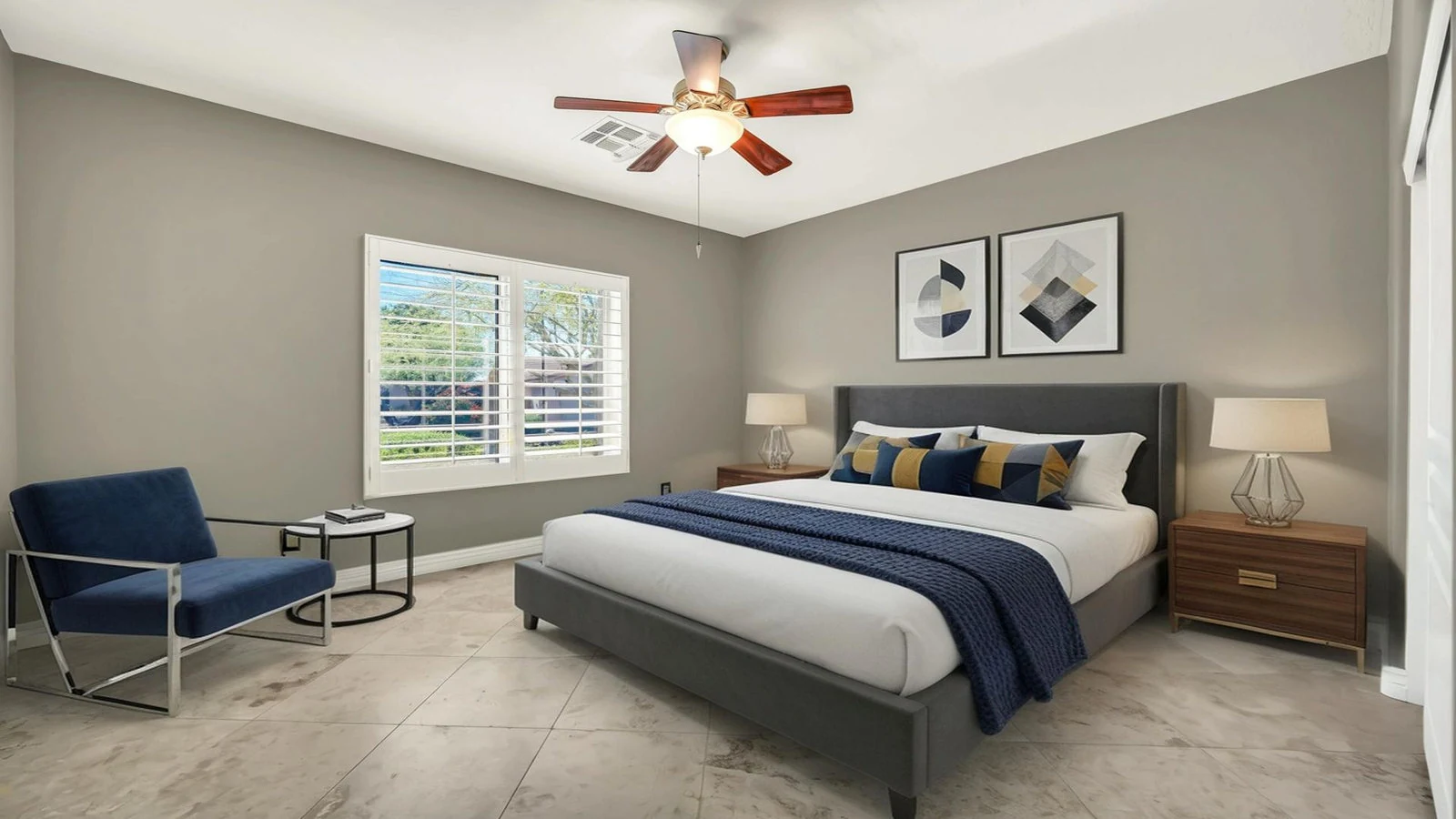 Bedroom blue chair window real estate photography Anthem AZ | The Listing Bees