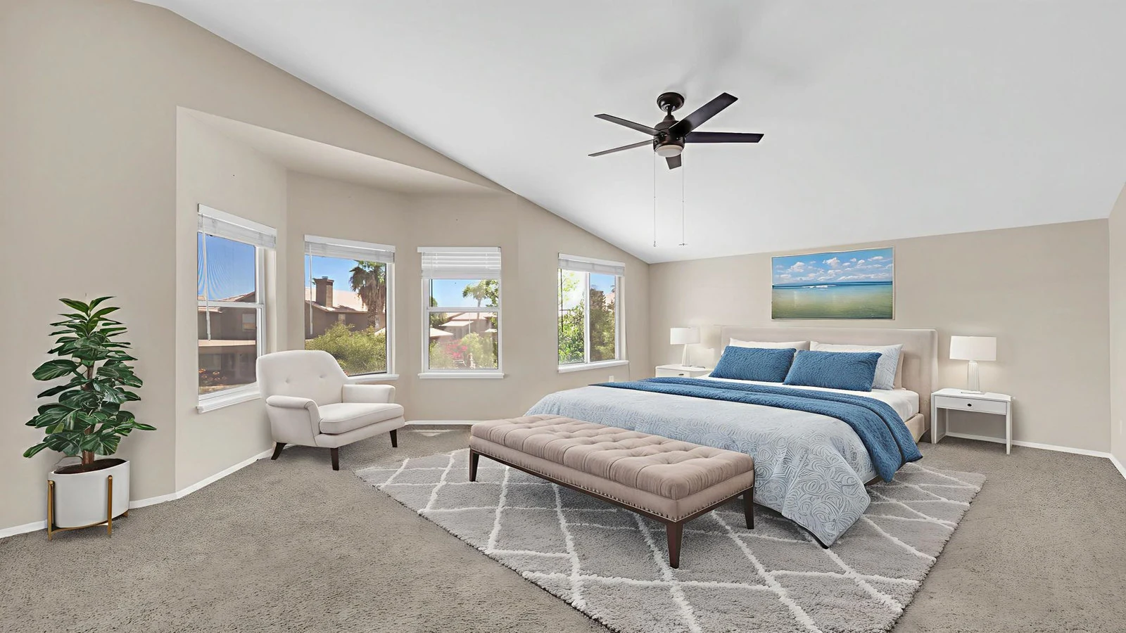 Bedroom vaulted ceiling bay windows real estate photography Ahwatukee AZ | The Listing Bees