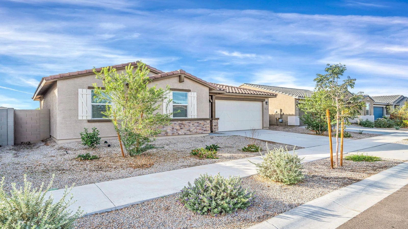 Front exterior of a desert-landscaped home in Estrella, Goodyear, AZ