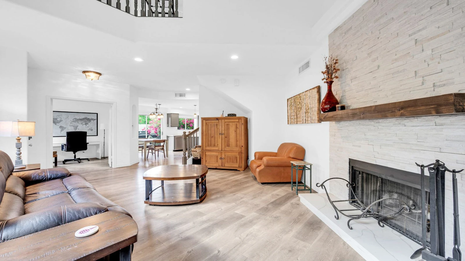 Living room fireplace wood floors real estate photography Ahwatukee AZ | The Listing Bees