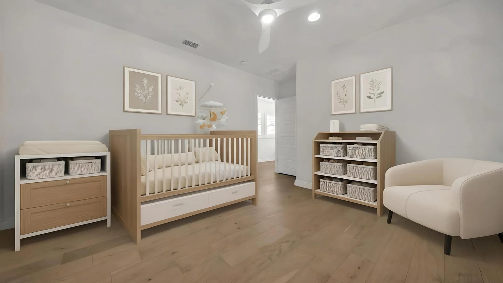 Modern baby nursery with crib and changing table