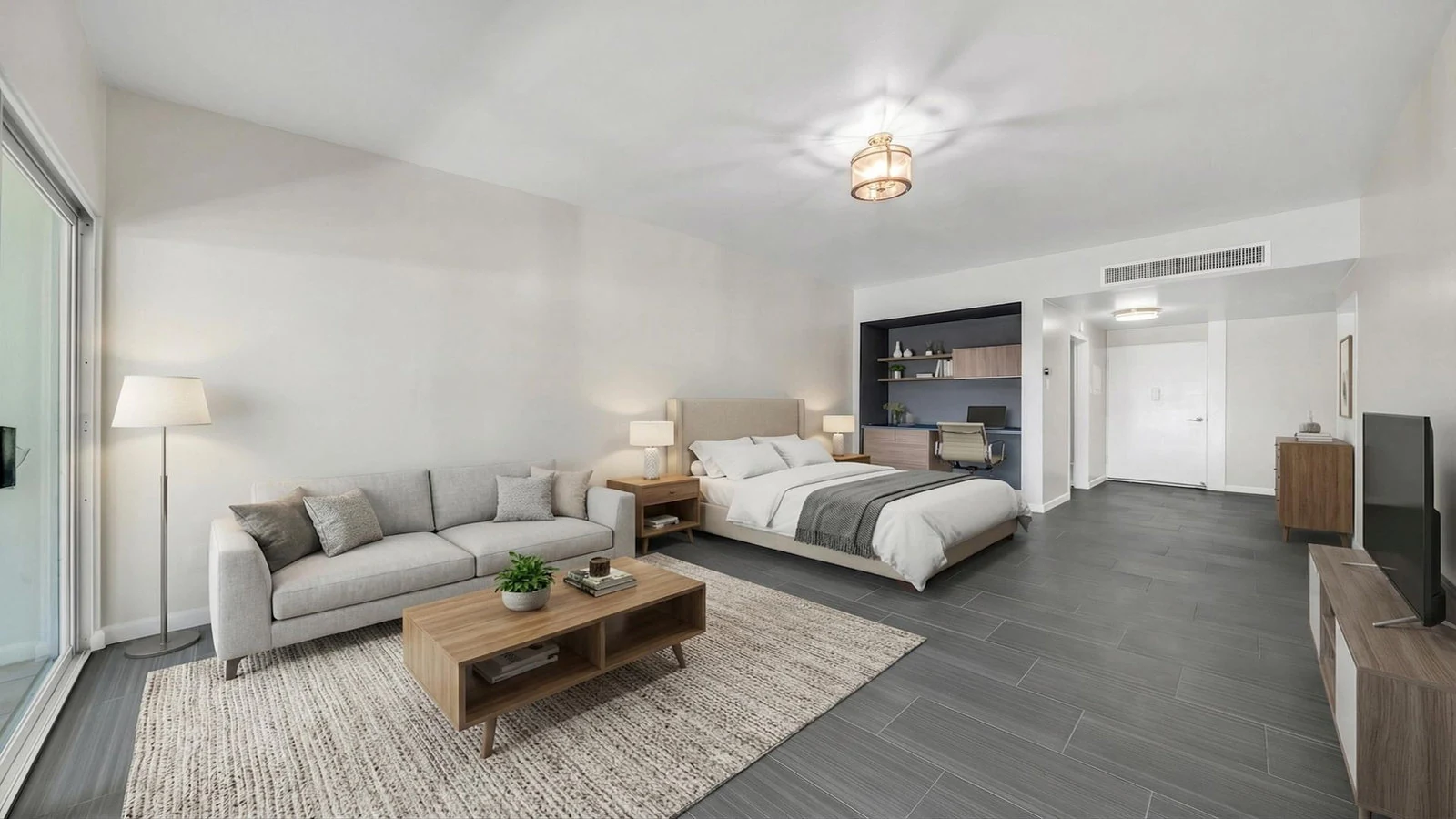 Modern studio apartment living sleeping areas real estate photography Scottsdale AZ | The Listing Bees