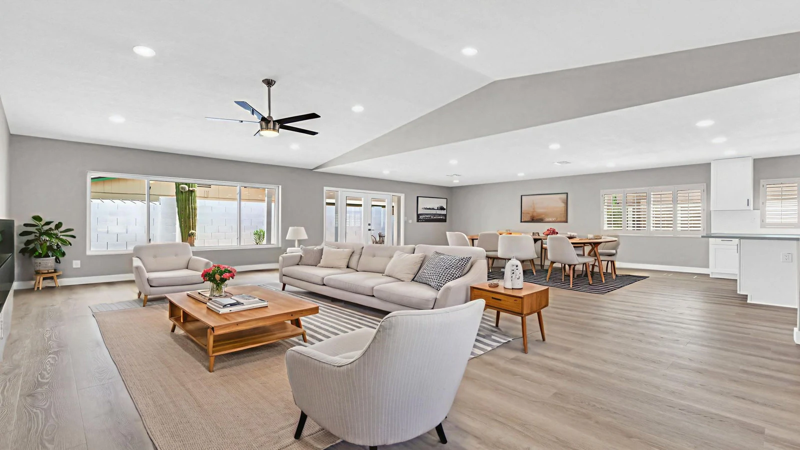 Open concept living dining room modern furniture real estate photography Tempe AZ | The Listing Bees