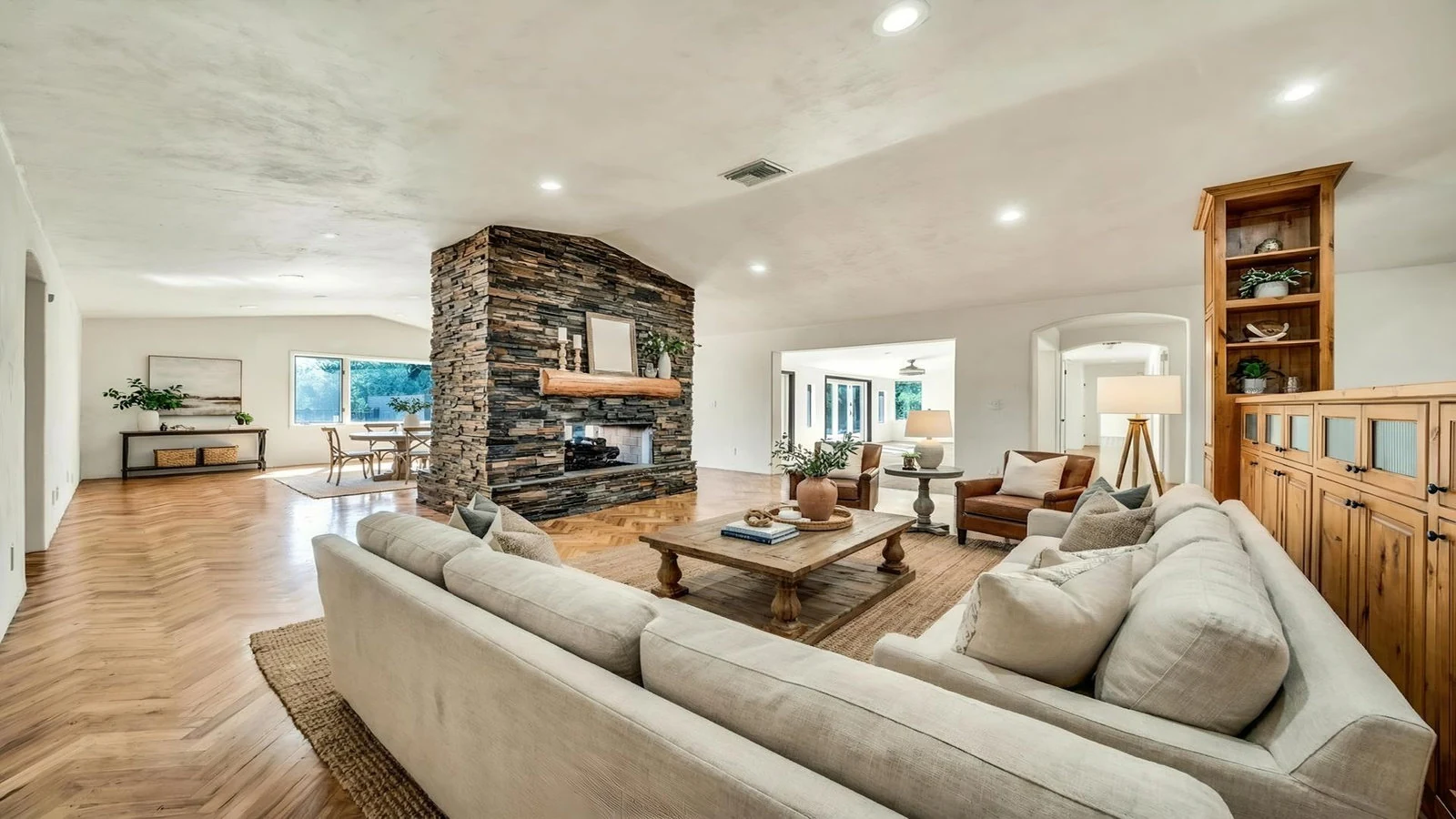 Stone fireplace living room real estate photography Paradise Valley AZ | The Listing Bees