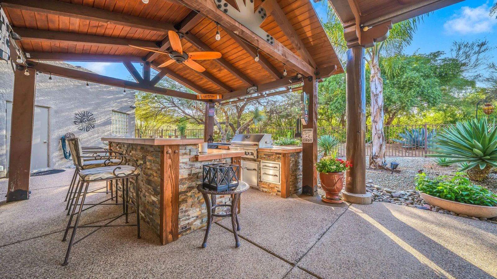 Outdoor covered patio stone bar real estate photography Rio Verde AZ | The Listing Bees