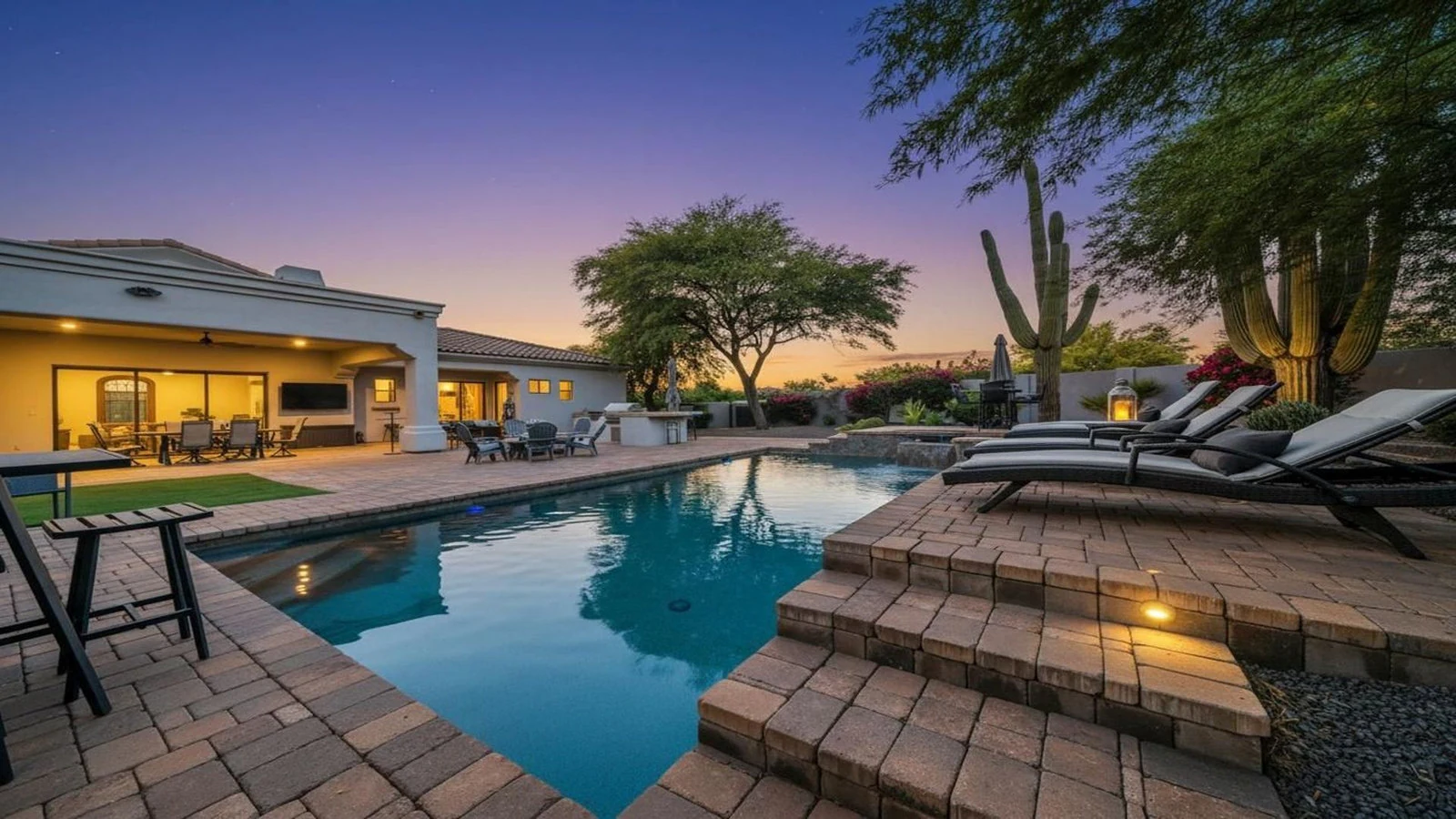 Scottsdale backyard pool area desert plants dusk real estate photography Scottsdale AZ | The Listing Bees
