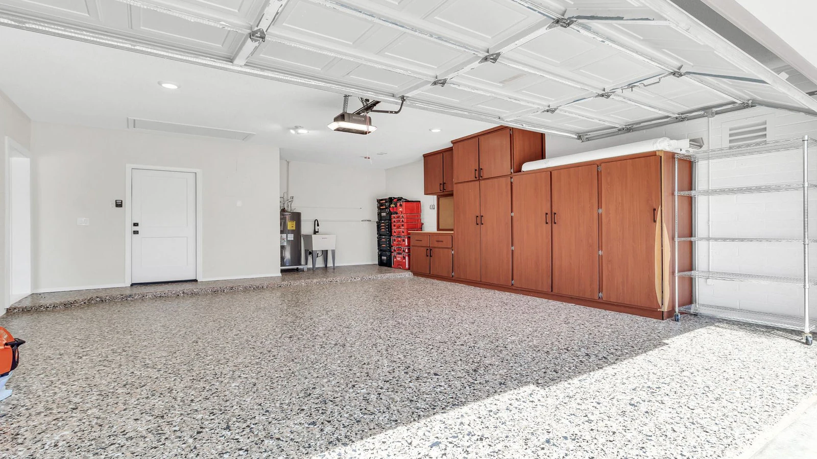 Spacious Tempe garage epoxy floor wood cabinets real estate photography Tempe AZ | The Listing Bees