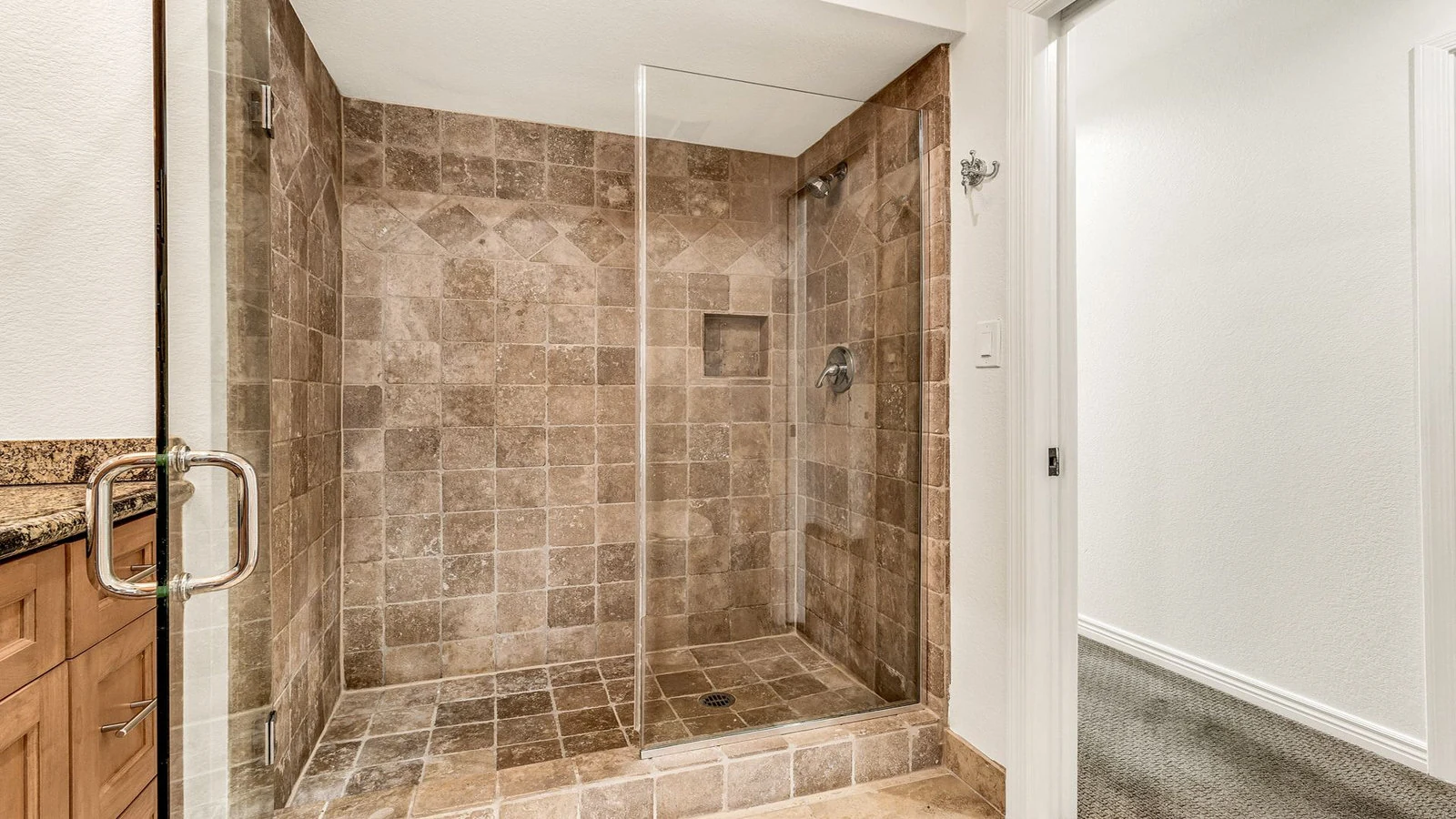 Walk-in shower glass door real estate photography Fountain Hills AZ | The Listing Bees